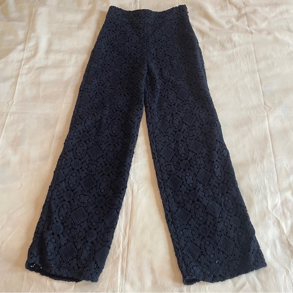Sezane- FAUSTO TROUSERS Black Crochet Straight Leg Pants Size FR 34 / US Small - Picture 2 of 9